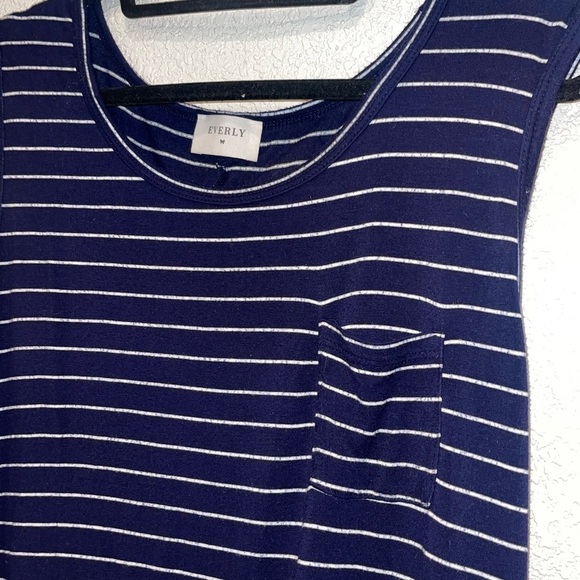 Everly Striped Sleeveless T-Shirt Dress Blue and White Size Medium - Picture 2 of 7